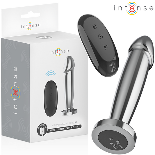 Intense -Plug Anal 10 Vibrações Dildo de Metal Com Controle Remoto M