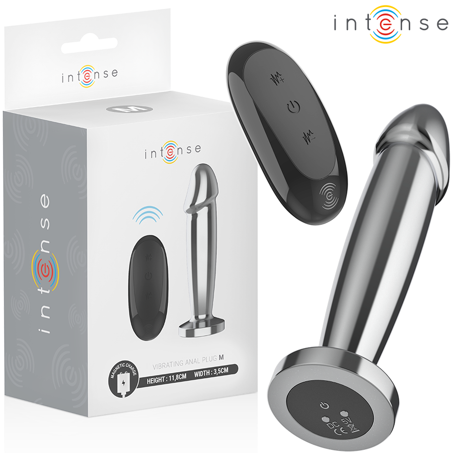 Intense -Plug Anal 10 Vibrações Dildo de Metal Com Controle Remoto M
