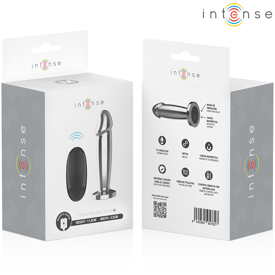 Intense -Plug Anal 10 Vibraciones Dildo de Metal Con Control Remoto M