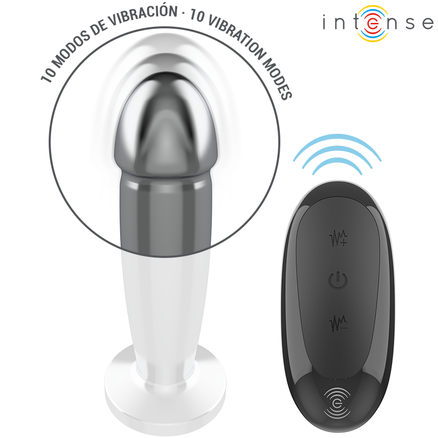 Intense -Plug Anal 10 Vibraciones Dildo de Metal Con Control Remoto M