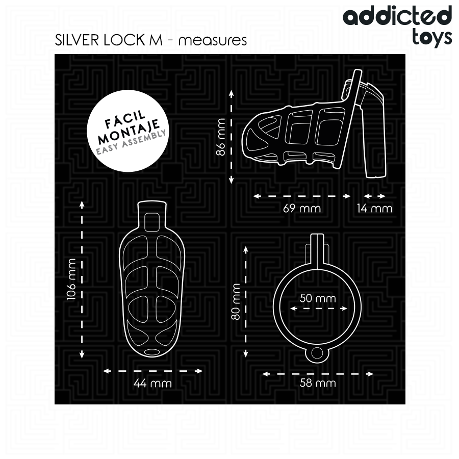 Addicted Toys Locked - Gaiola de Pênis com Trava de Prata Tamanho M
