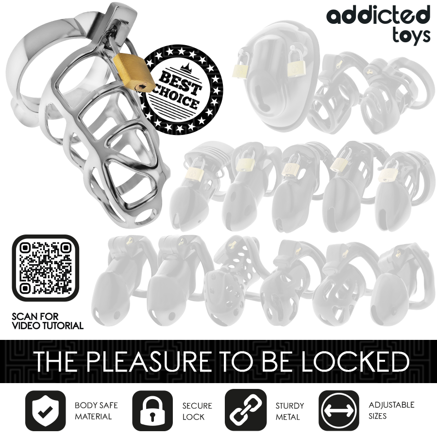 Addicted Toys Locked - Gaiola de Pênis com Trava de Prata Tamanho M