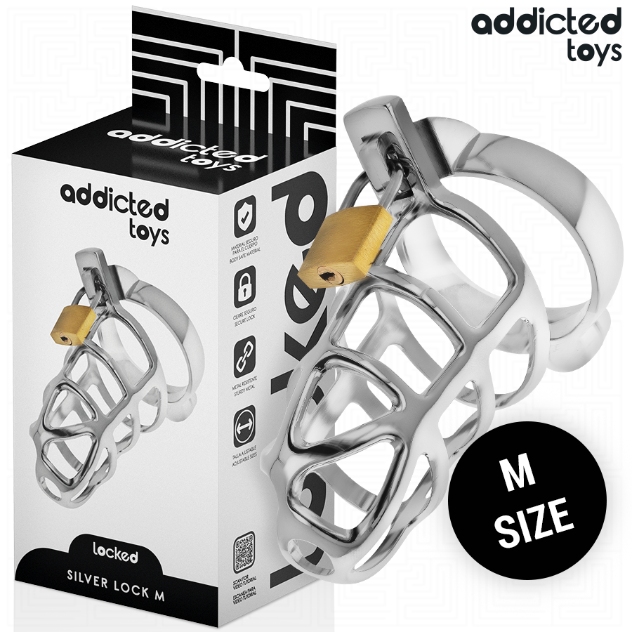 Addicted Toys Locked - Gaiola de Pênis com Trava de Prata Tamanho M