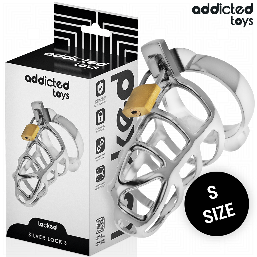 Addicted Toys Locked - Gaiola de Pénis de Metal Com Trava de Prata Tamanho S