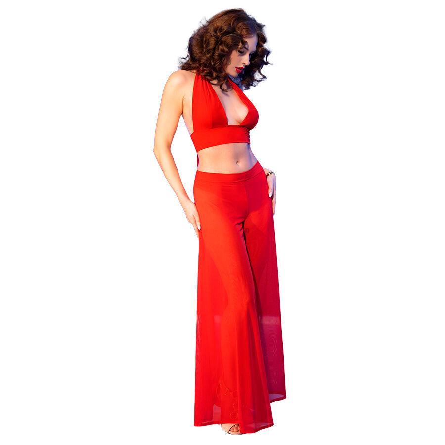 Chilirose - Cr 4857 Conjunto de Blusa y Pantalón Rojo Talla Grande