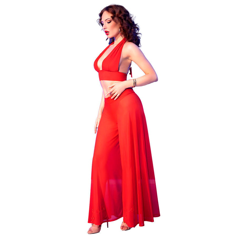 Chilirose - Cr 4857 Conjunto de Blusa y Pantalón Rojo Talla Gg