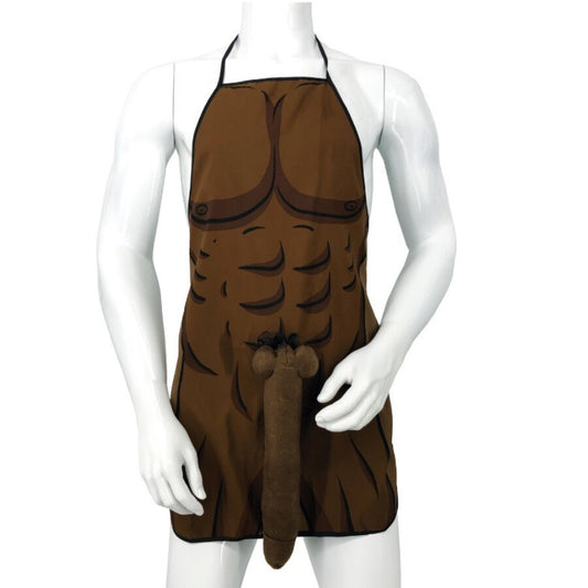 Diablo Picante - Delantal Muscular Con Pene 3D En Tono Marrón
