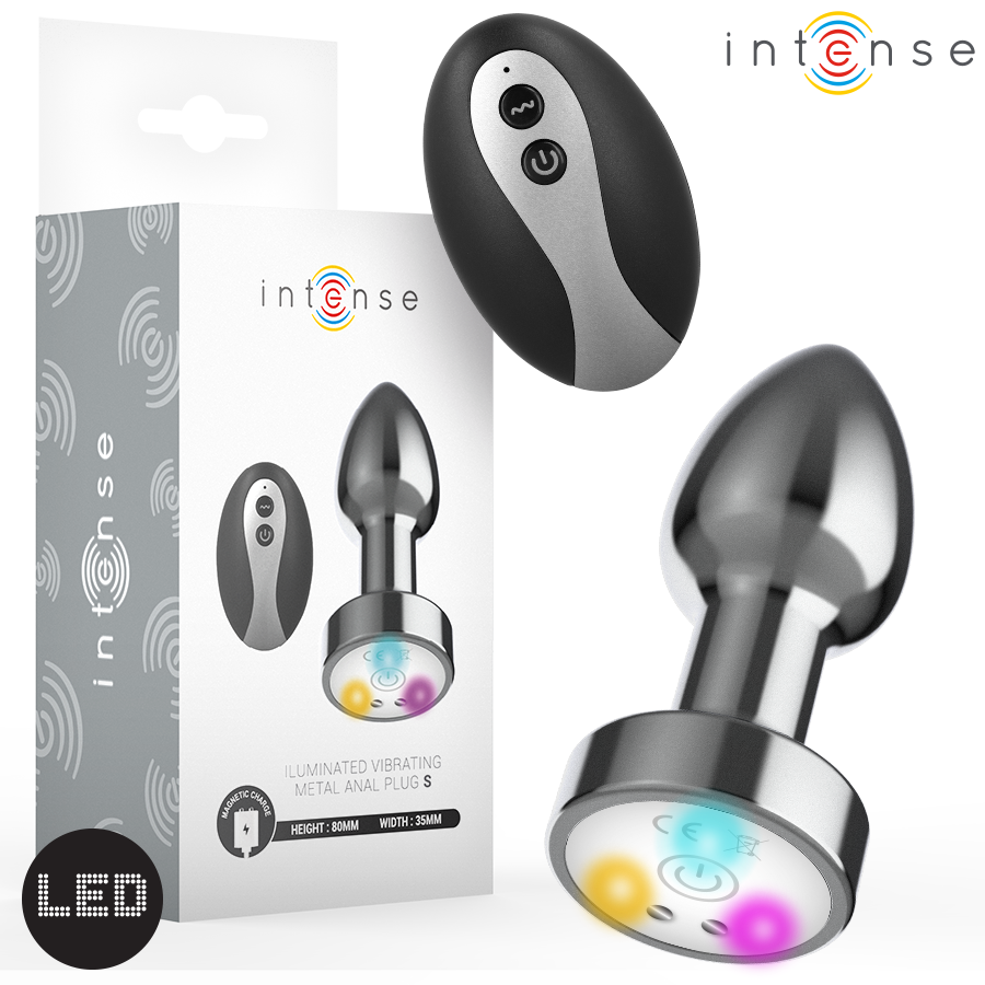 Intense -Plug Anal de Metal Vibrante Com Luzes Led e Controle Remoto - Tamanho S