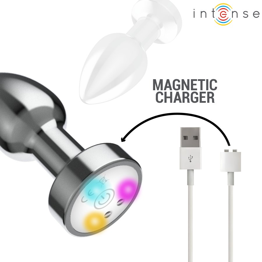 Intense -Plug Anal de Metal Vibrante con Luces Led y Control Remoto - Talla S