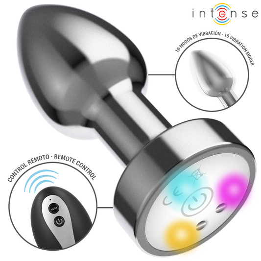 Intense -Plug Anal de Metal Vibrante Com Luzes Led e Controle Remoto - Tamanho M
