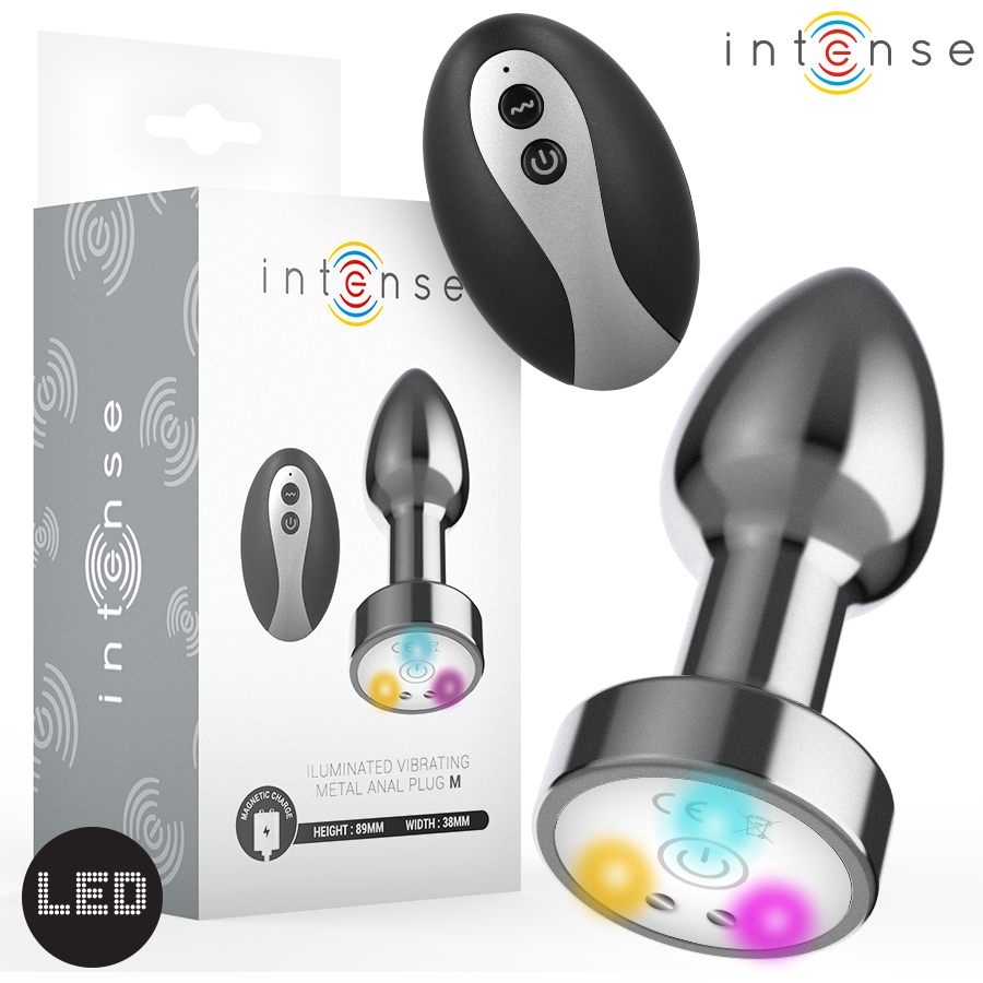 Intense -Plug Anal de Metal Vibrante Com Luzes Led e Controle Remoto - Tamanho M