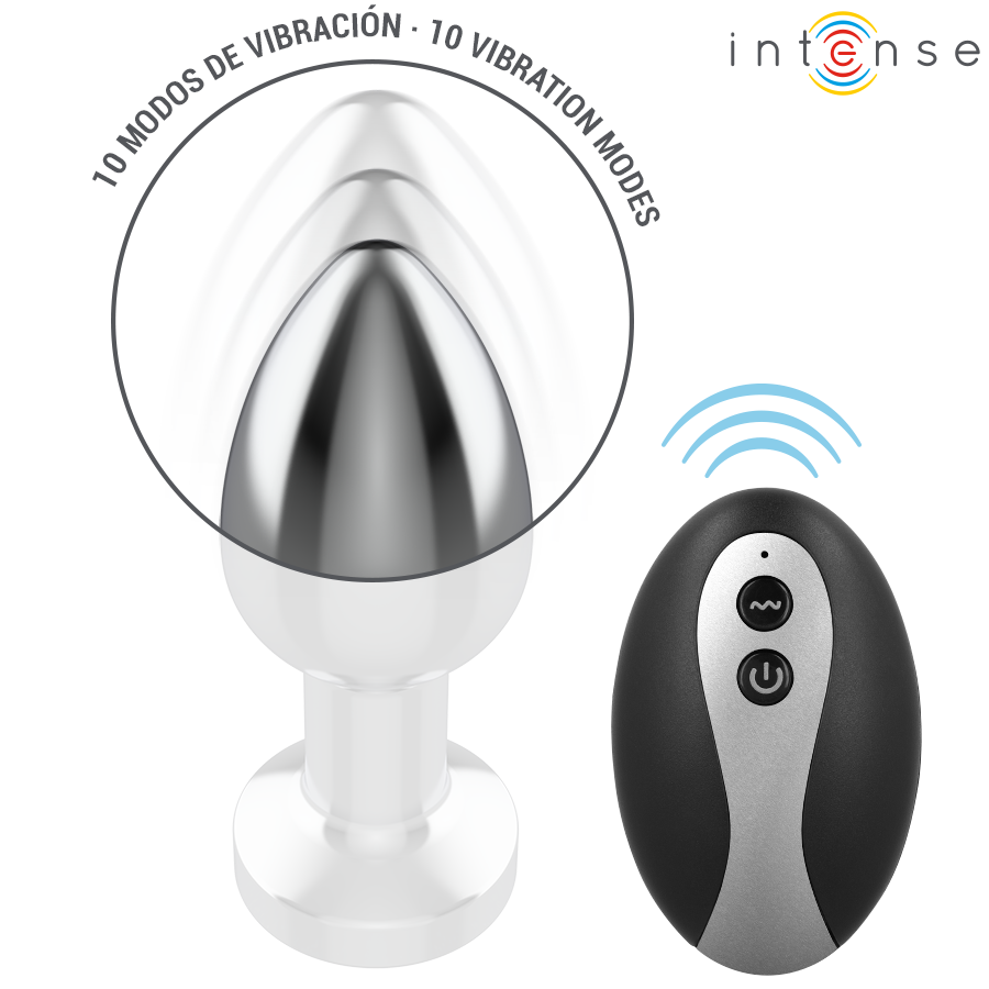 Intense -Plug Anal de Metal Vibrante Con Luces Led y Control Remoto - Tamaño M
