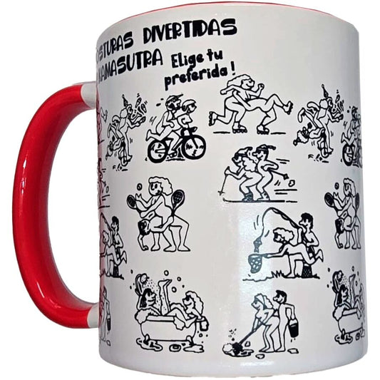 Diablo Picante - Taza Kamasutra Positions Blanca con Asa Roja 370 ml