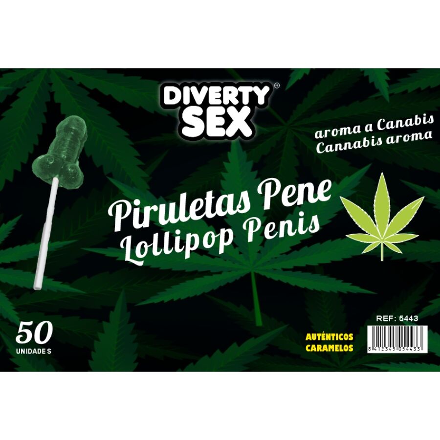 Diablo Goloso - 50 Chupetas de Pene Aroma de Cannabis