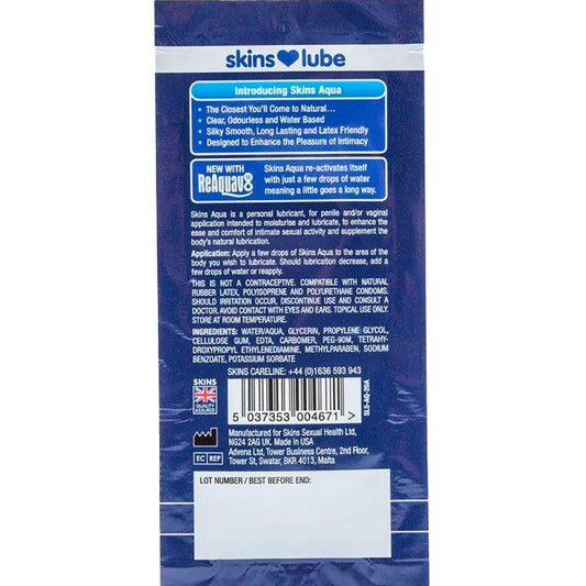 Skins - Aqua Lubrificante à Base de Água Dose Única 5 ml