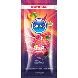 Skins - Lubrificante à Base de Água com Sabor Frutado de Manga e Maracujá - Dose Única de 5 ml