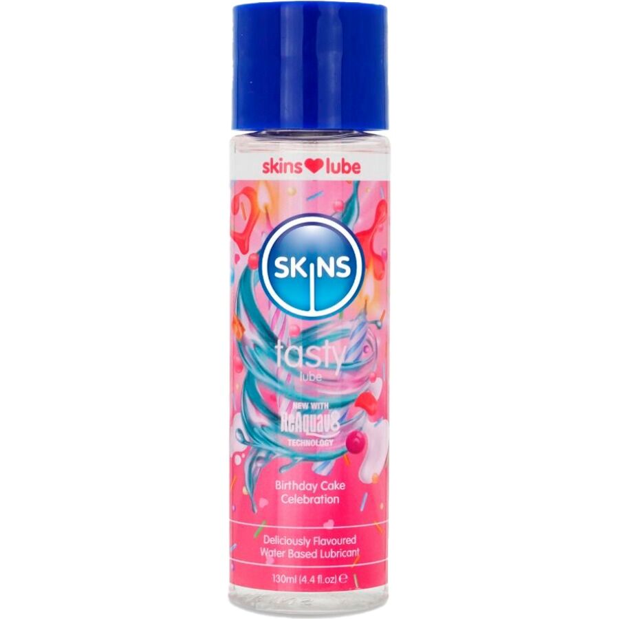 Skins - Lubricante Aromatizado a Base de Agua con Sabor a Tarta de Cumpleaños 130 ml