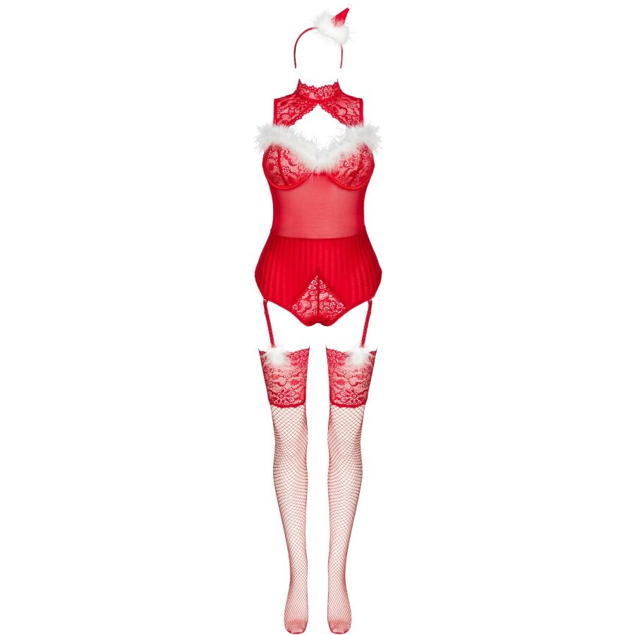 Livco Corsetti Fashion - Limpid Snowflakes Lc 90604 Body + Meias + Tiara de Natal Tamanho L/XL