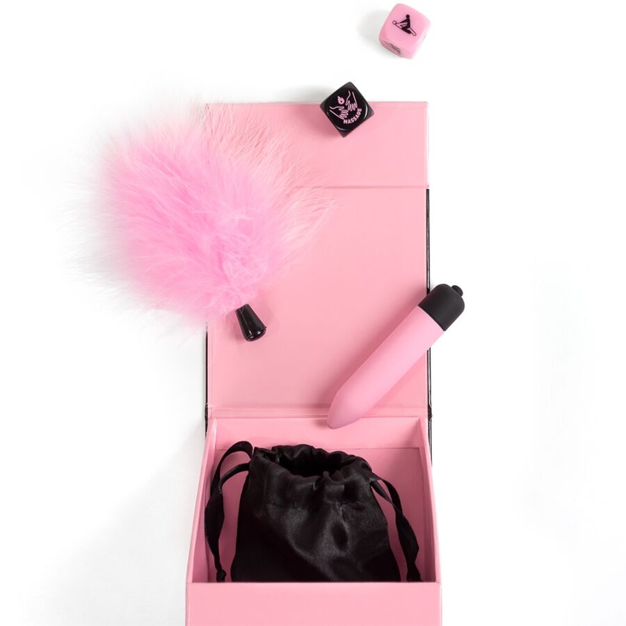 Secret Play - Caja de Placeres Para Parejas: Dados + Vibrador Bala + Pluma