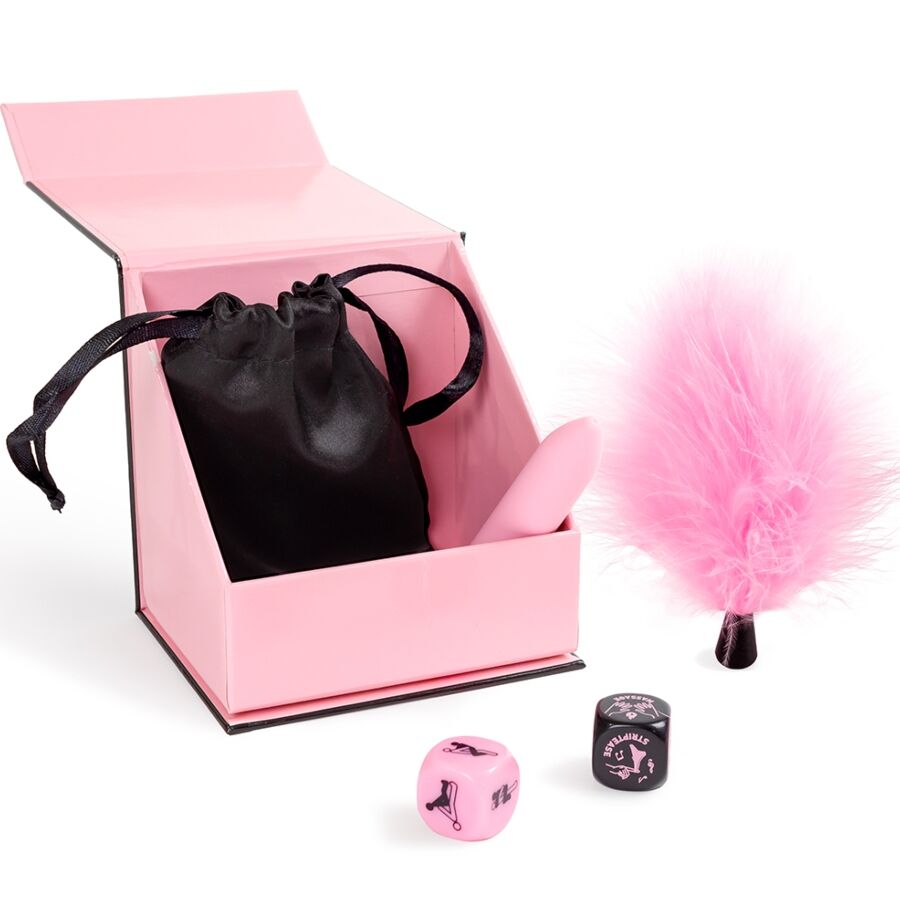Secret Play - Caja de Placeres Para Parejas: Dados + Vibrador Bala + Pluma
