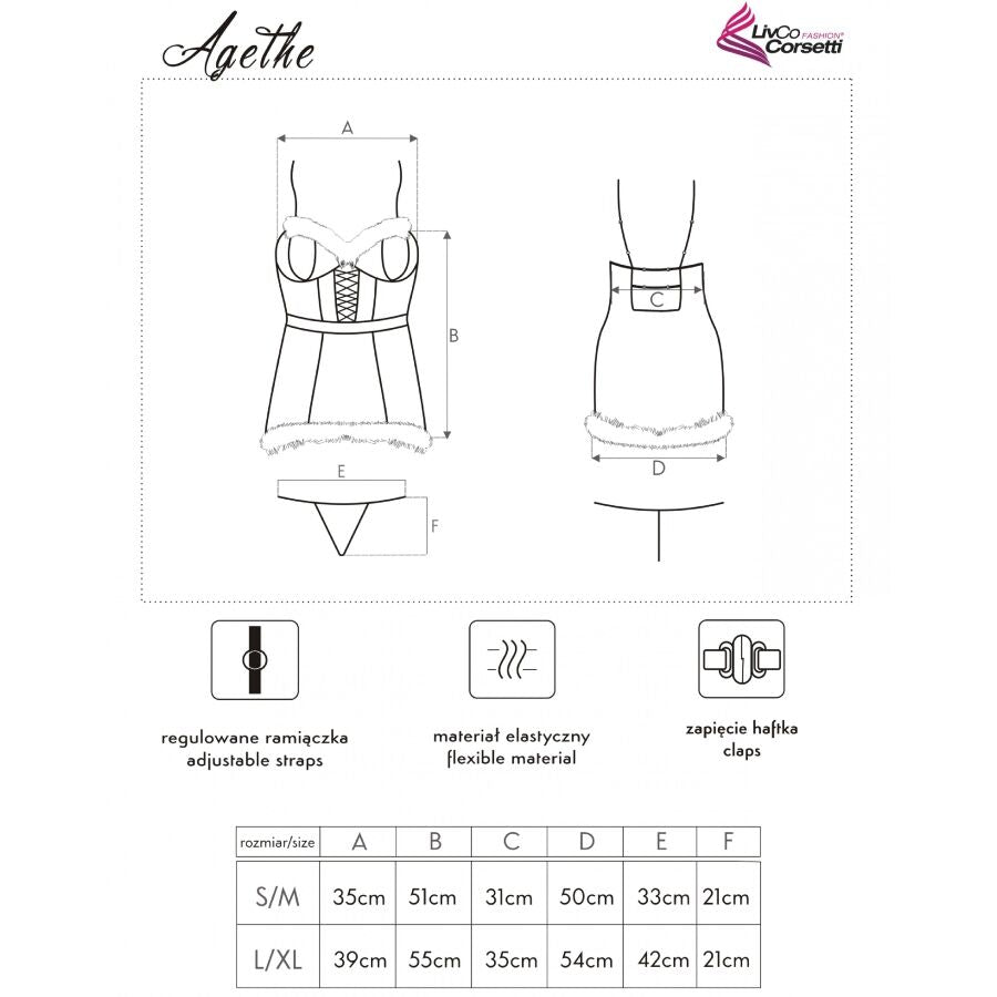Livco Corsetti Fashion - Agethe Lc 90607 Camisón + braguitas Tanga + Gorro de Navidad Talla L/XL
