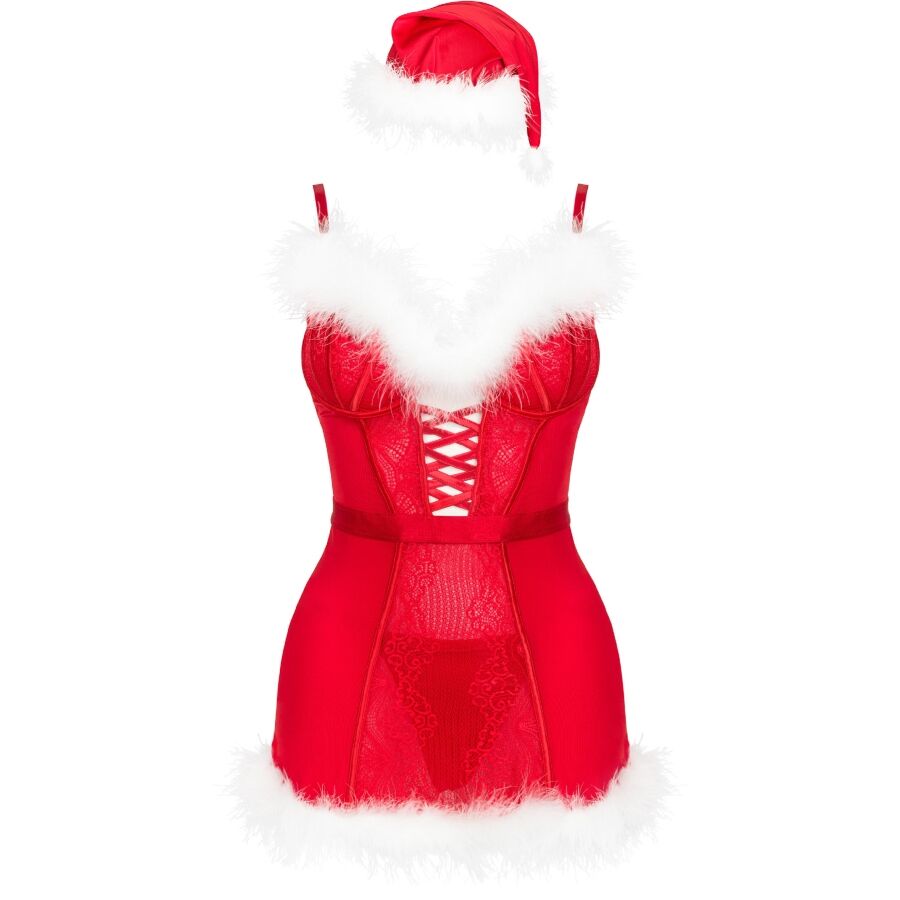 Livco Corsetti Fashion - Agethe Lc 90607 Camisón + braguitas Tanga + Gorro de Navidad Talla L/XL