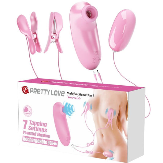 Pretty Love - Imonie Kit Multifuncional 3 em 1 com Ventosa, Mamilos e Clitóris