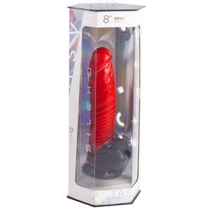 SILEXD - DEVIL DILDO FANTASIA DE SILICONE LÍQUIDO TERMOREATIVO VERMELHO E PRETO 20,3 CM