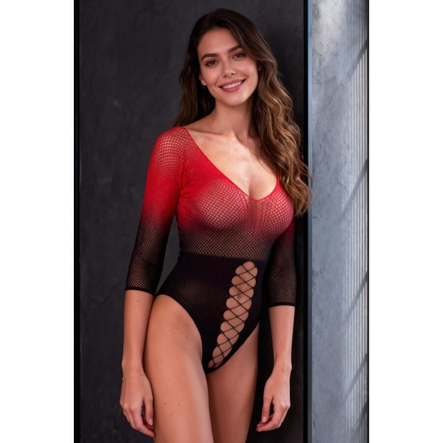 Passion - BS118 Meia-Calça de Malha Preta e Vermelha