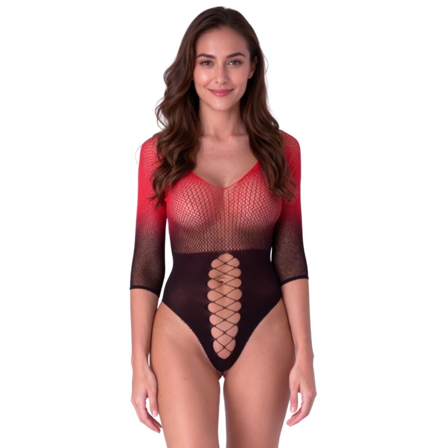 Passion - BS118 Meia-Calça de Malha Preta e Vermelha