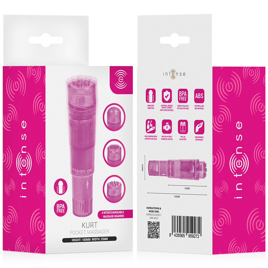 Intense - Mini Massageador Kurt com 4 Cabeças Intercambiáveis Rosa