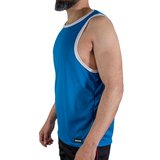 Macho - CMV002 Camiseta Azul de Ginástica Tamanho S/M