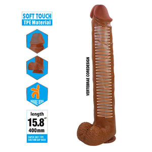 Pretty Love - Pat Dildo Flexível Realista com Ventosa 40 cm -Ø- 6 cm Marrom