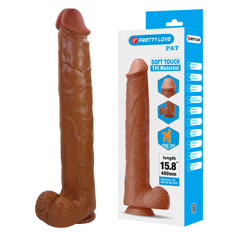 Pretty Love - Pat Dildo Flexível Realista com Ventosa 40 cm -Ø- 6 cm Marrom