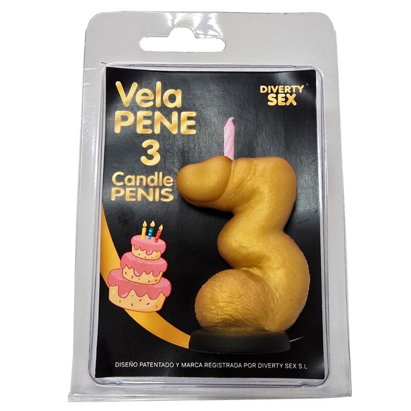 Diablo Picante - Vela em Formato de Pênis com o Número 3 na Cor Dourada