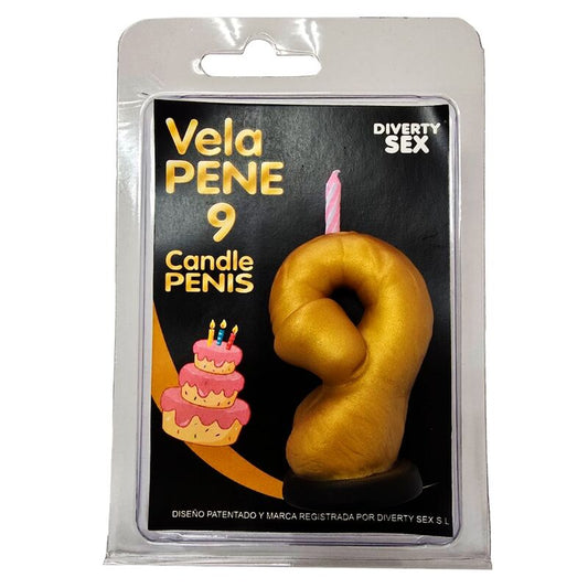 Spicy Devil - Vela em Formato de Pênis com o Número 9, Cor Dourada