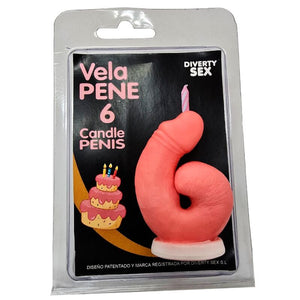 Diablo Picante - Vela em Formato de Pênis com o Número 6 na Cor Rosa