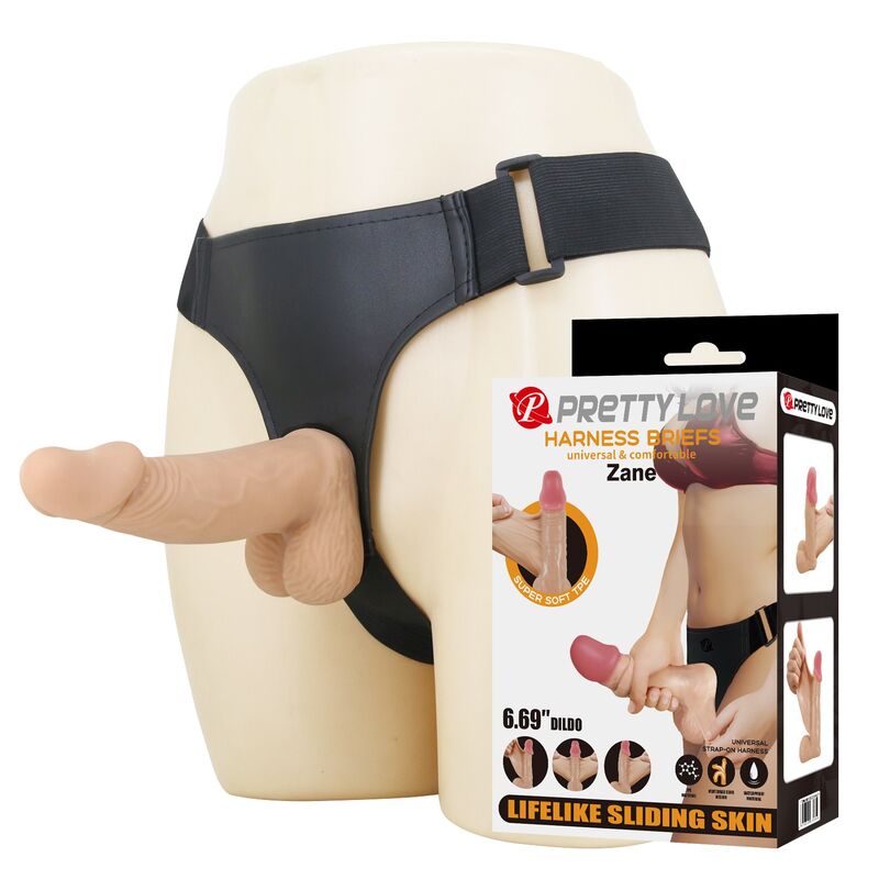 Pretty Love - Arnês Zane com Dildo Flexível 17 cm Ø 4,3 cm Natural