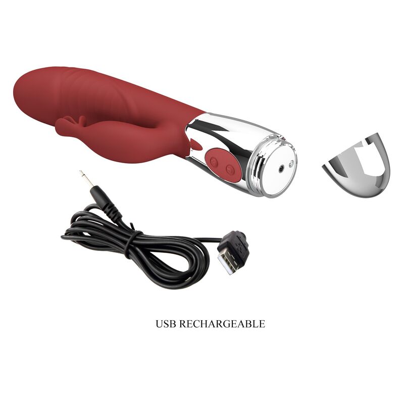 Pretty Love - Vibrador Coelho de Jacarandá 30 Funções Recarregável Via USB Vermelho