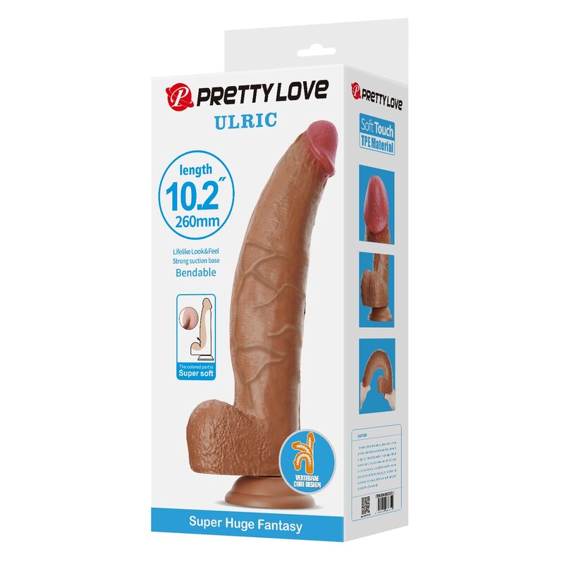 Pretty Love - Ulric Dildo Flexível Realista 26 cm Ø 5,5 cm Tpe Marrom