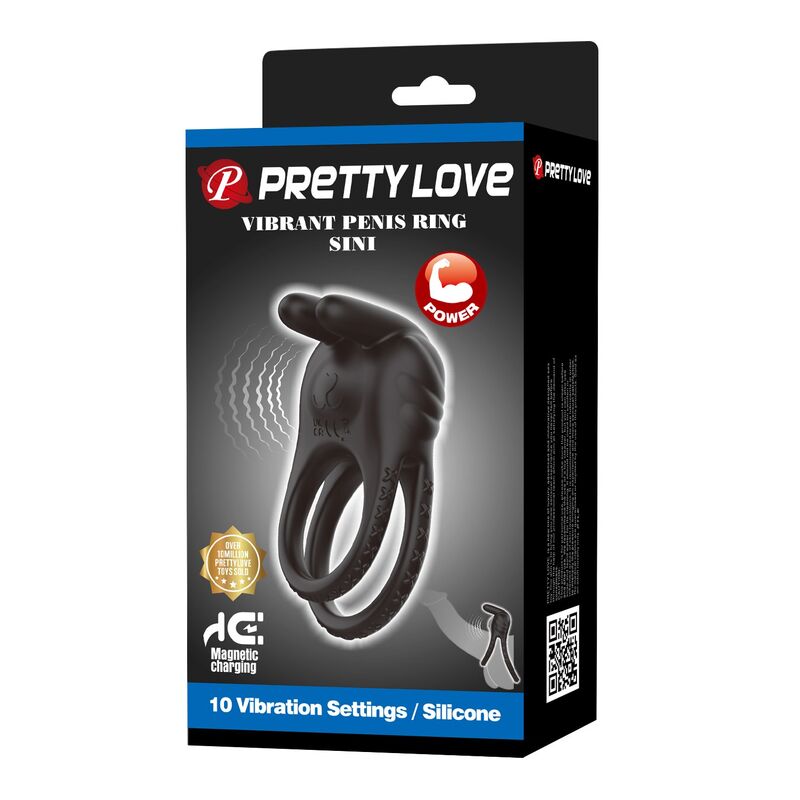 Pretty Love - Anel Peniano Vibratório Recarregável Sini com 10 Funções Preto