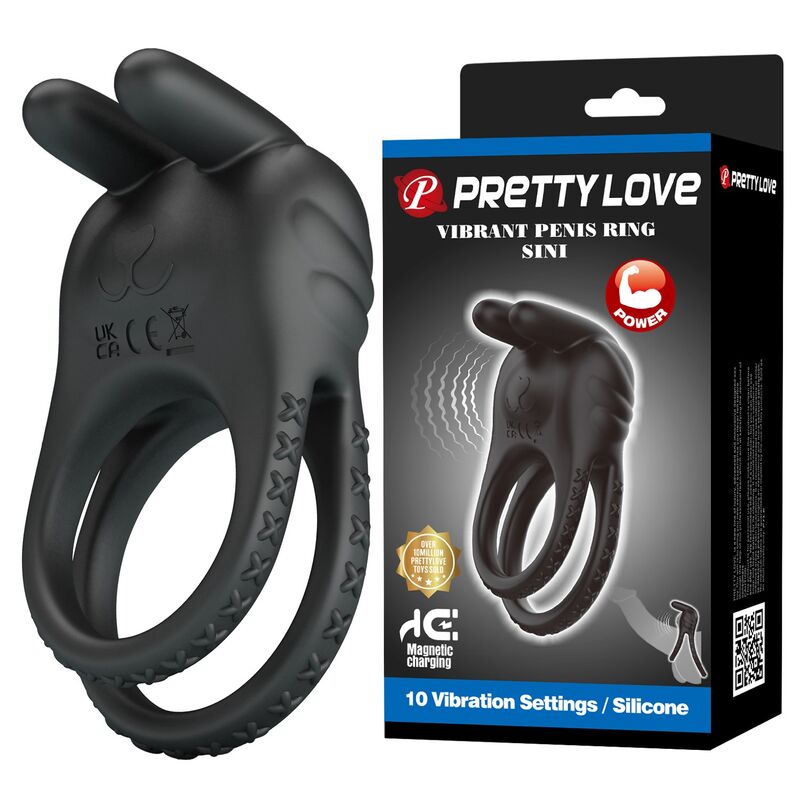 Pretty Love - Anel Peniano Vibratório Recarregável Sini com 10 Funções Preto