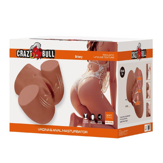 Crazy Bull - Masturbador Realista com Torso Feminino, Dupla Entrada com Vibração e Sucção, Cor Natural