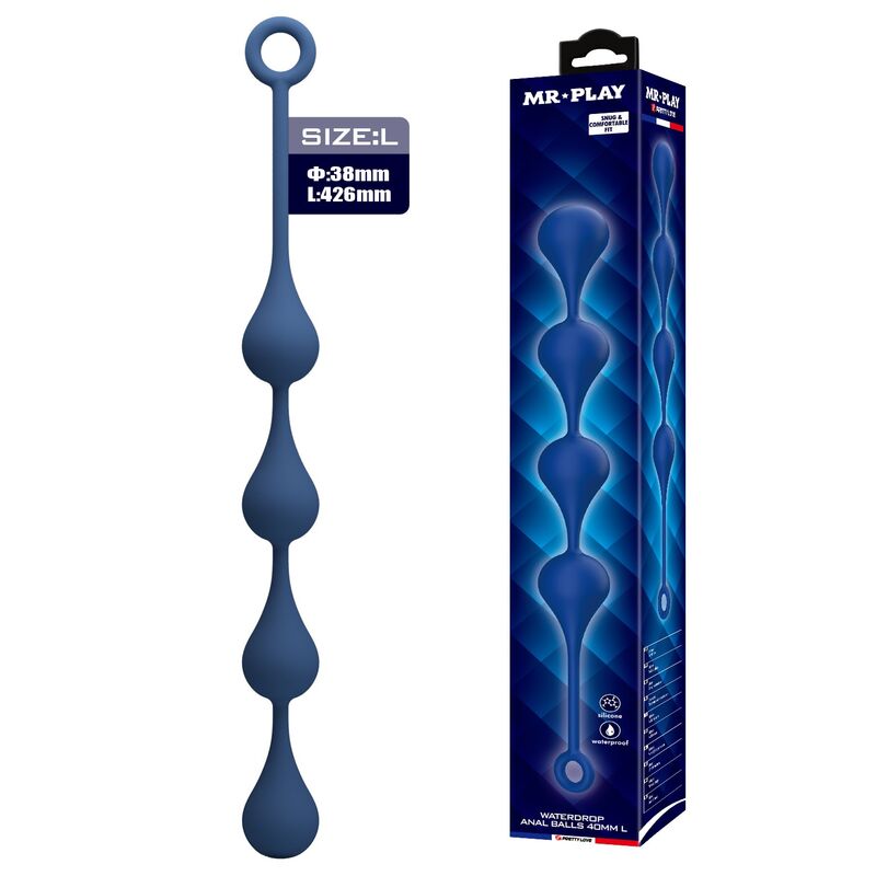 Mr Play - Bolinhas Anal de Silicone Azuis Tamanho G 42,6 cm