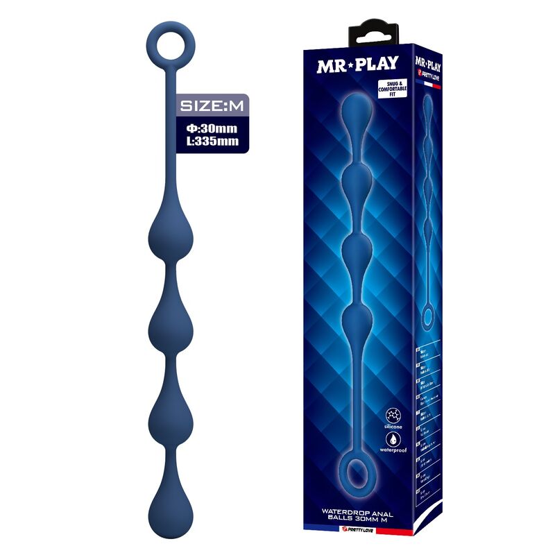 Mr Play - Bolinhas Anal de Silicone Azuis Tamanho M 33 cm