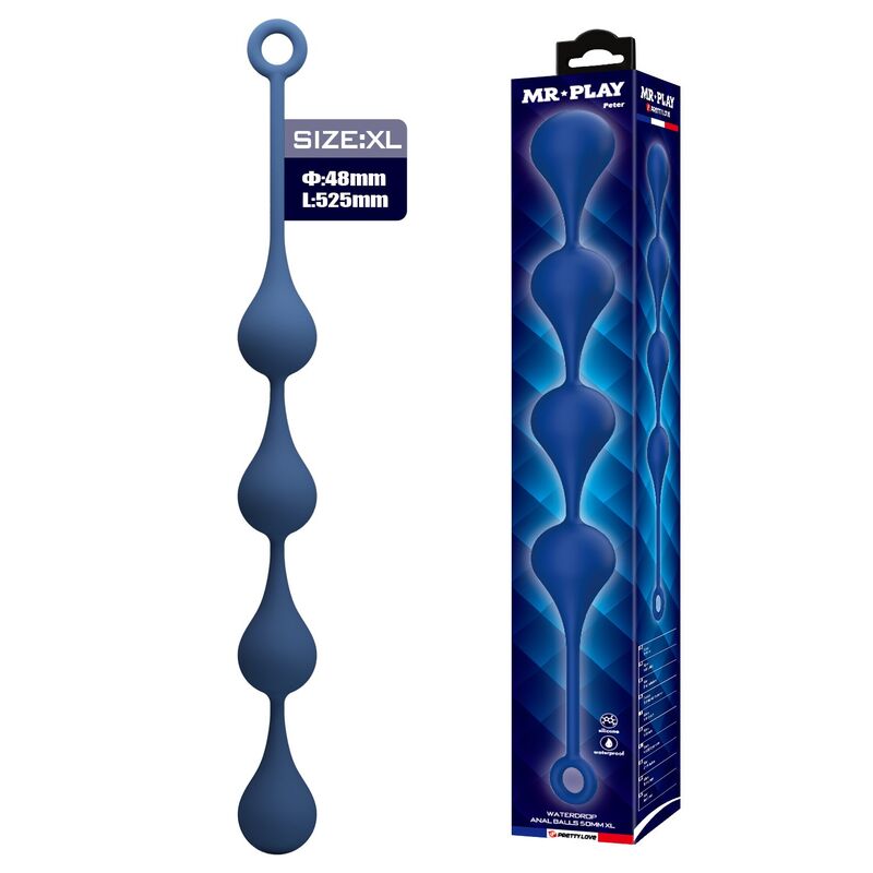 Mr Play - Bolinhas Anal de Silicone Azuis Tamanho XL 52,5 cm