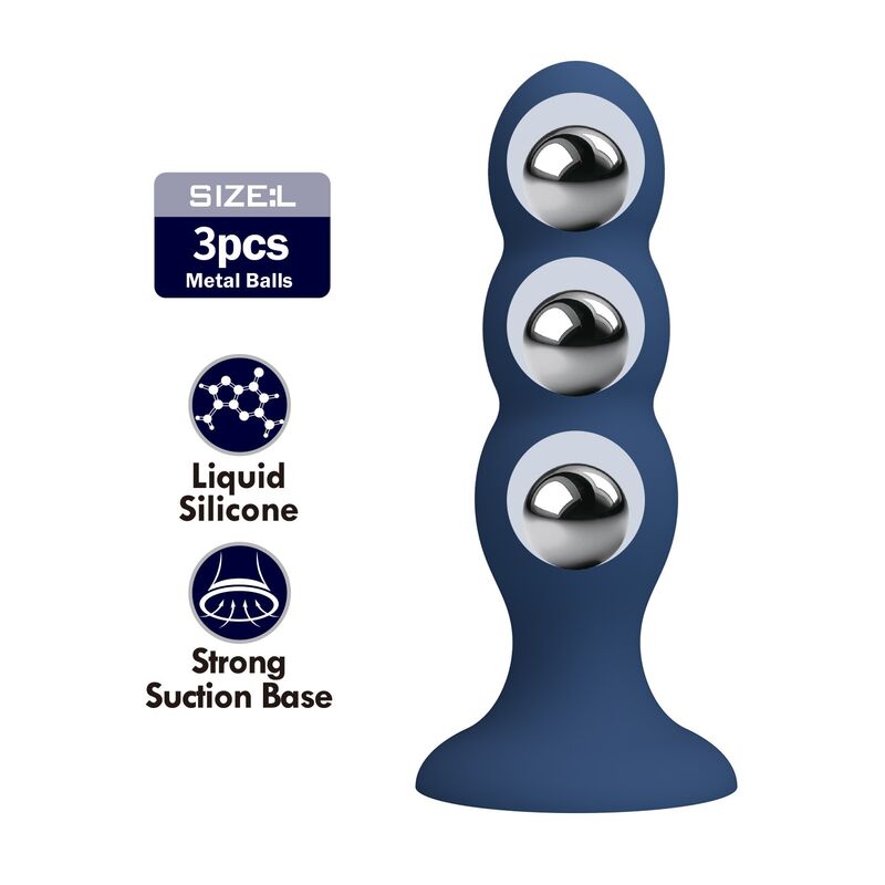 Mr Play - Plug Anal com Bolinhas de Metal e Ventosa Azul