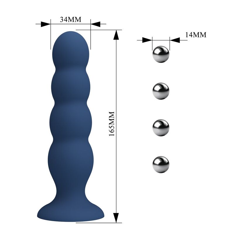 Mr Play - Plug Anal com 4 Bolinhas de Metal e Ventosa Azul