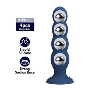 Mr Play - Plug Anal com 4 Bolinhas de Metal e Ventosa Azul