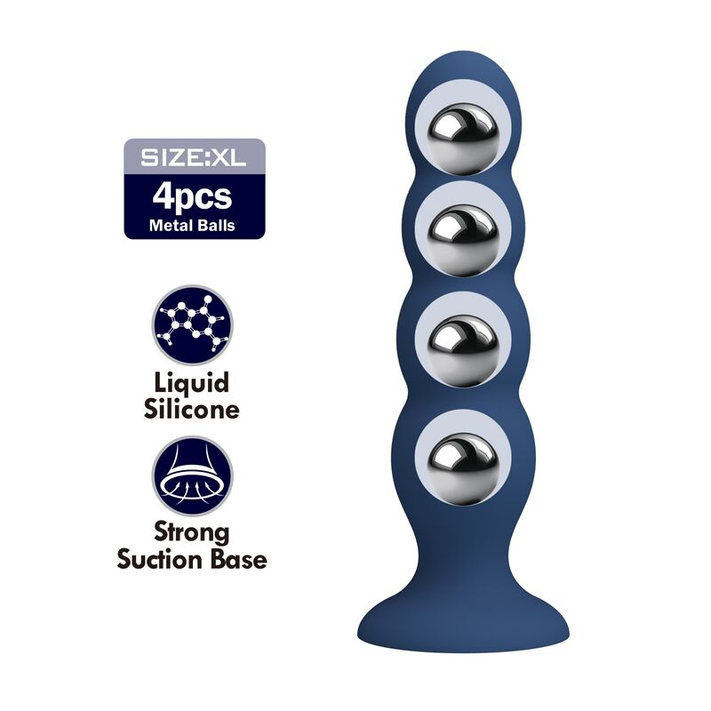 Mr Play - Plug Anal com 4 Bolinhas de Metal e Ventosa Azul